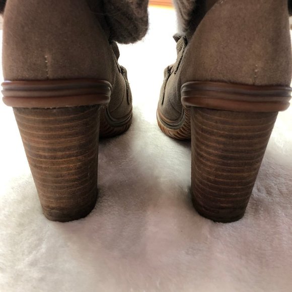 PAJAR Winter Fleece Lined Taupe Block Heel Fold Over Booties Size 8 - Picture 10 of 11